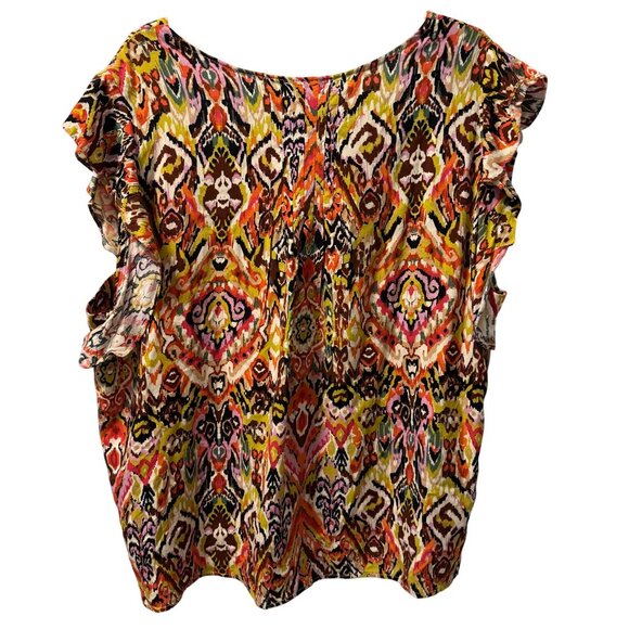 Christian Siriano New York Womens Ruffle Sleeve Ikat Print Blouse Sz 2X Rayon Mu - Picture 9 of 12